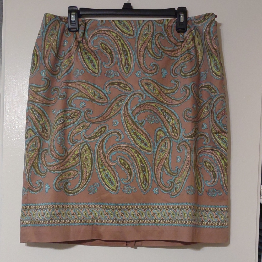 Valerie Stevens Brown Paisley Print Women's Skirt 16W